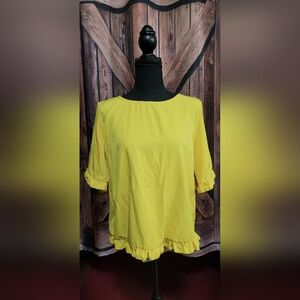 NWOT SHEIN Yellow Short Frilly Sleeve Bottom Women's Size L Top